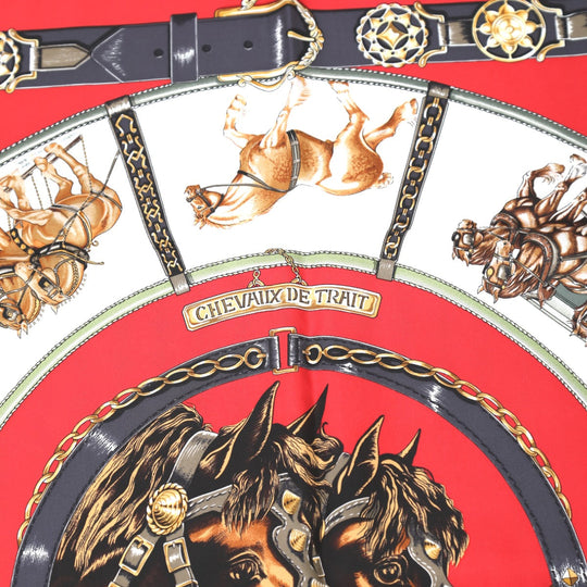 HERMES scarf silk Red Pleated scarf 100% silk unisex(Unisex) Used Authentic