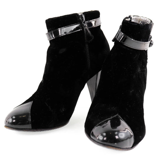 CHANEL boots velvet black Women 36C Used Authentic