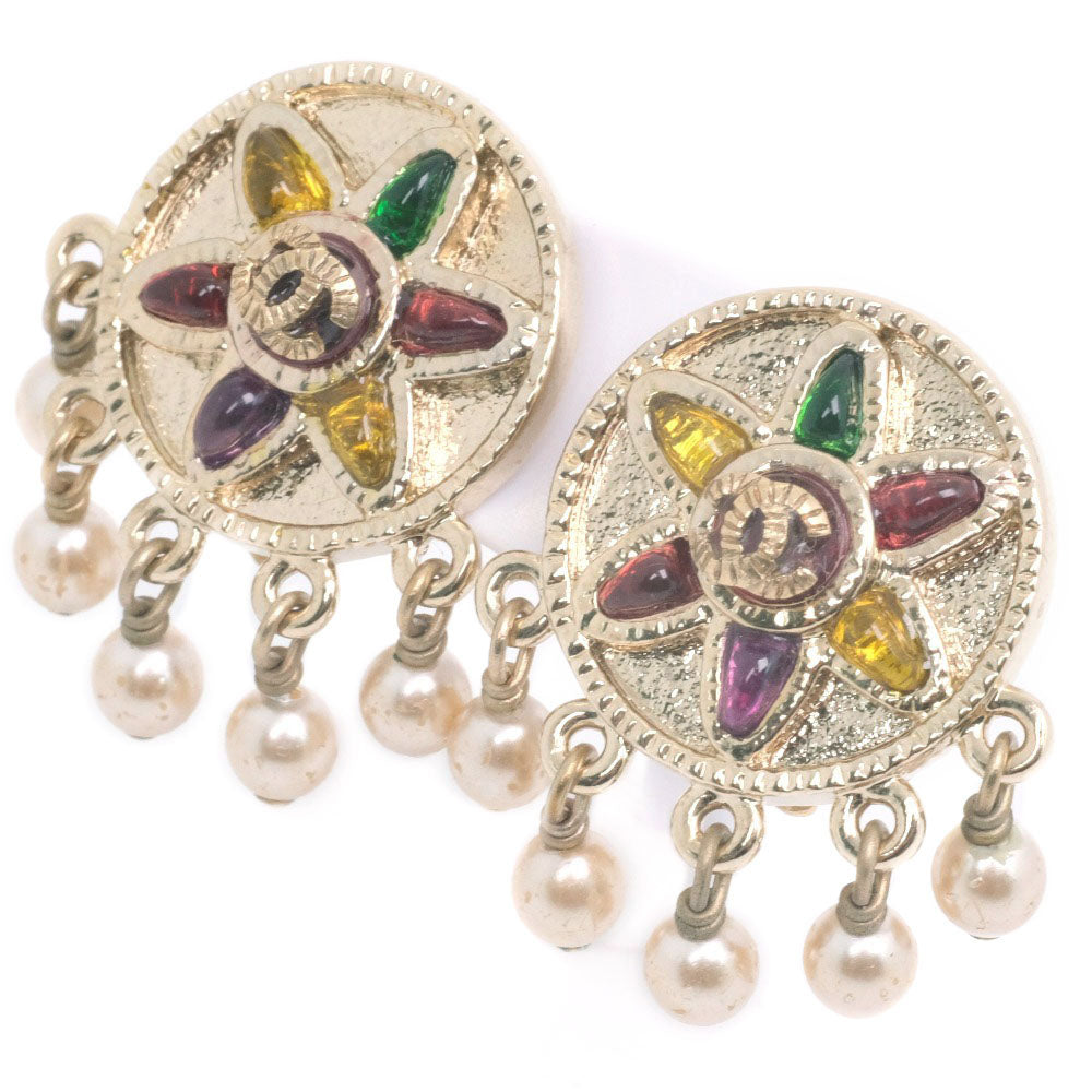 CHANEL Earring Fake pearl gold COCO Mark Women Used Authentic