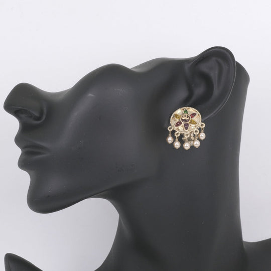 CHANEL Earring Fake pearl gold COCO Mark Women Used Authentic