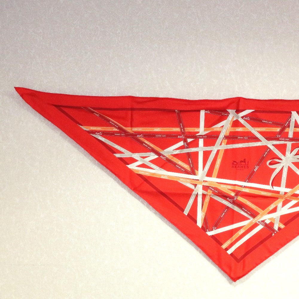 HERMES scarf silk Orange triangle Pointe Pointe Women Used Authentic