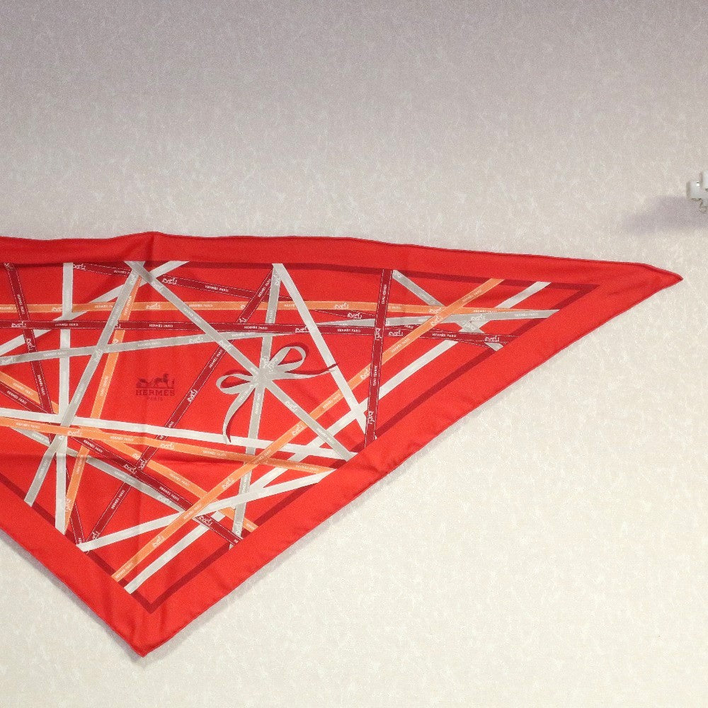 HERMES scarf silk Orange triangle Pointe Pointe Women Used Authentic