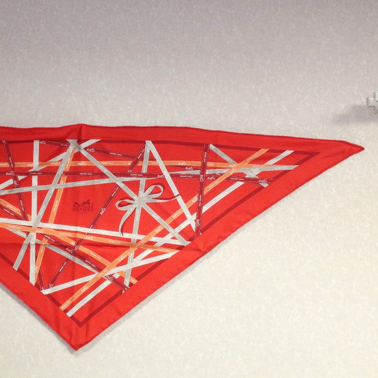 HERMES scarf silk Orange triangle Pointe Pointe Women Used Authentic
