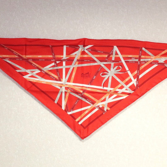 HERMES scarf silk Orange triangle Pointe Pointe Women Used Authentic