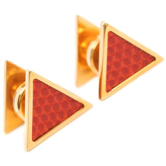 HERMES cuffs Plated Gold , Leather gold triangle mens Used Authentic