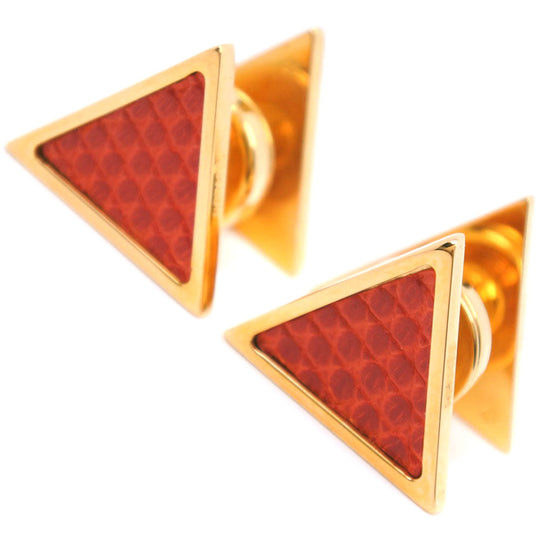 HERMES cuffs Plated Gold , Leather gold triangle mens Used Authentic