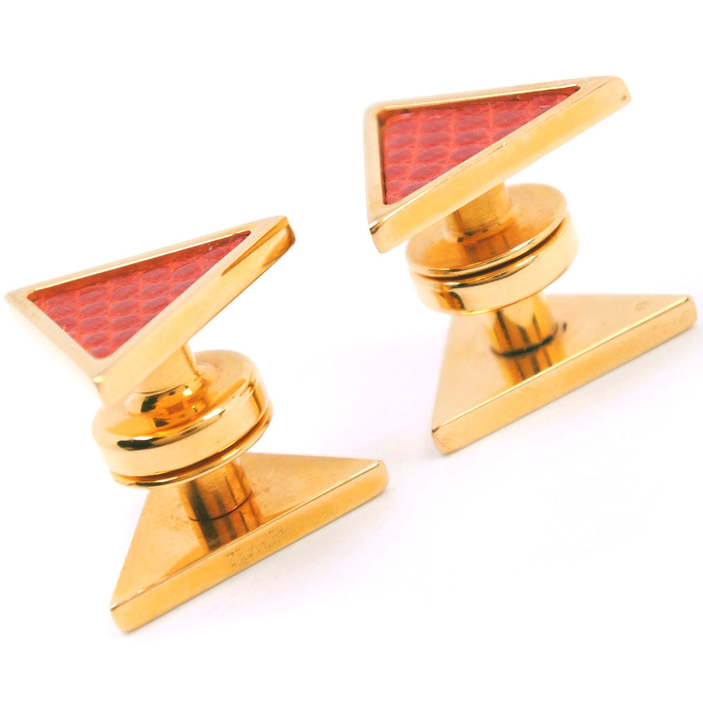 HERMES cuffs Plated Gold , Leather gold triangle mens Used Authentic