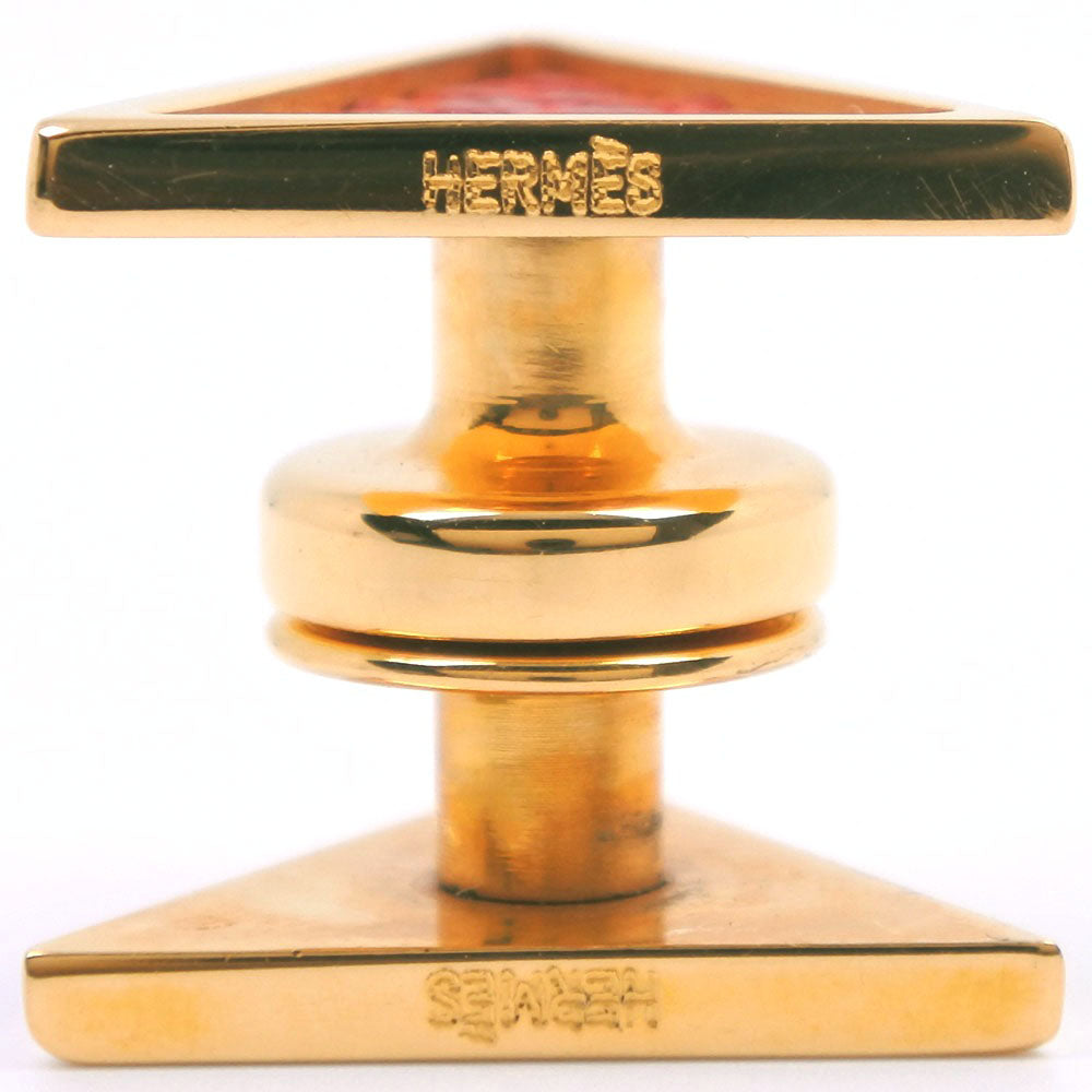 HERMES cuffs Plated Gold , Leather gold triangle mens Used Authentic