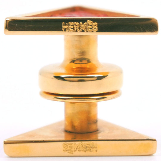 HERMES cuffs Plated Gold , Leather gold triangle mens Used Authentic