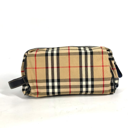 BURBERRY business bag Leather / canvas beige Pouch check mens Used Authentic