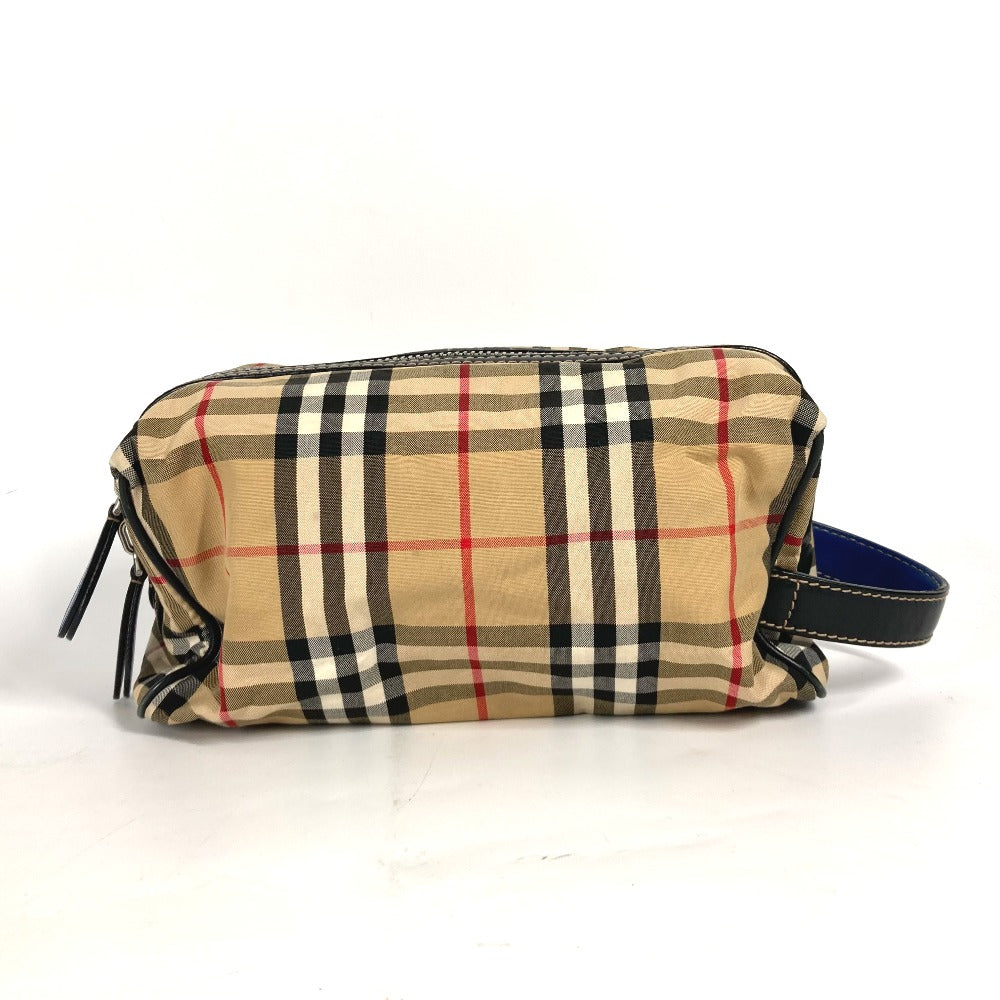 BURBERRY business bag Leather / canvas beige Pouch check mens Used Authentic