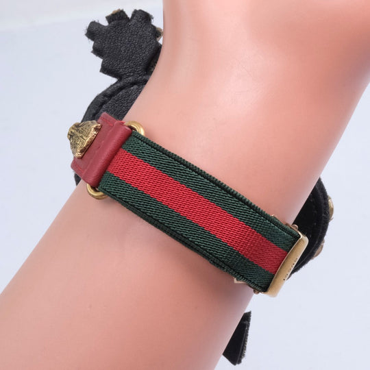 GUCCI bracelet Leather, Rhinestone clear Bijoux pierced heart Women Used Authentic