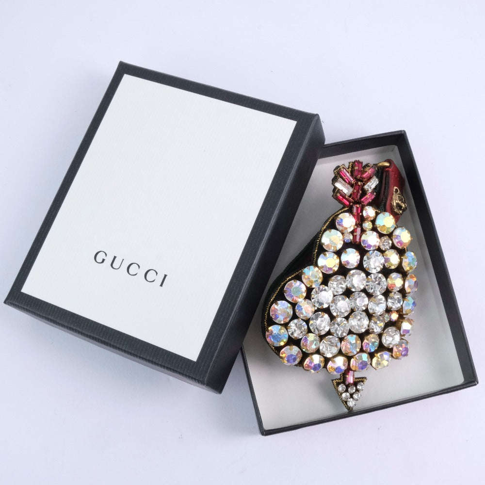 GUCCI bracelet Leather, Rhinestone clear Bijoux pierced heart Women Used Authentic