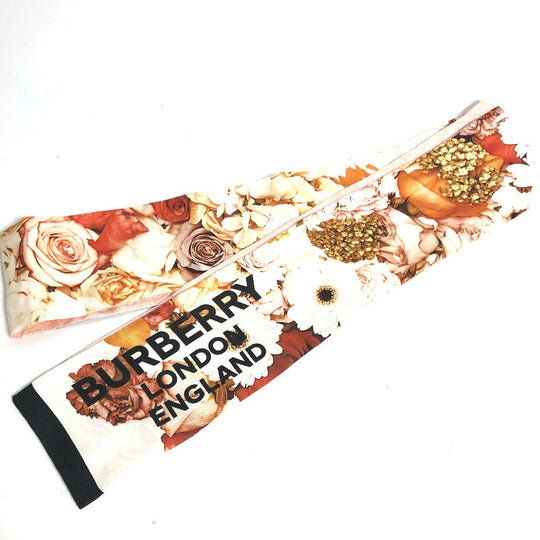BURBERRY scarf 8021938 silk pink Floral Print Silk Skinny Scarf Women Used Authentic