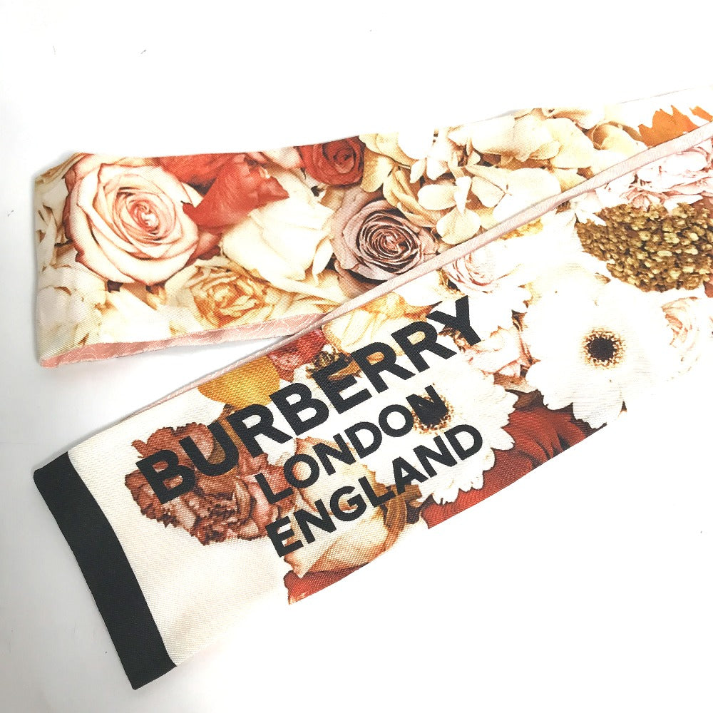BURBERRY scarf 8021938 silk pink Floral Print Silk Skinny Scarf Women Used Authentic