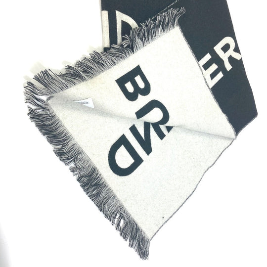 BURBERRY Scarf 80085081 wool Black x white Two-tone fringe scarf Women Used Authentic