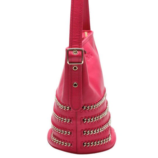 COACH Shoulder Bag leather pink Diagonal crossing Calfskin Women Used Authentic