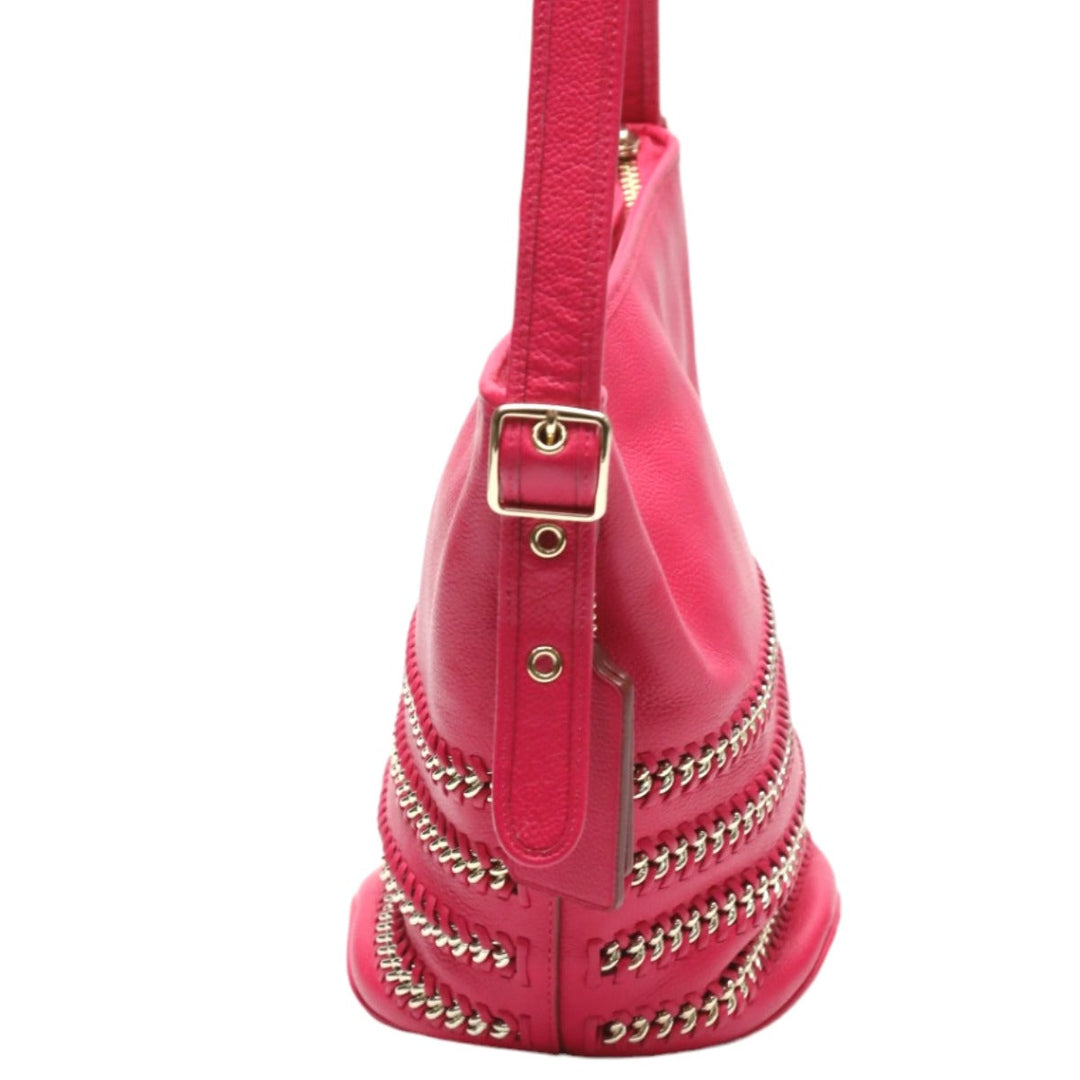 COACH Shoulder Bag leather pink Diagonal crossing Calfskin Women Used Authentic