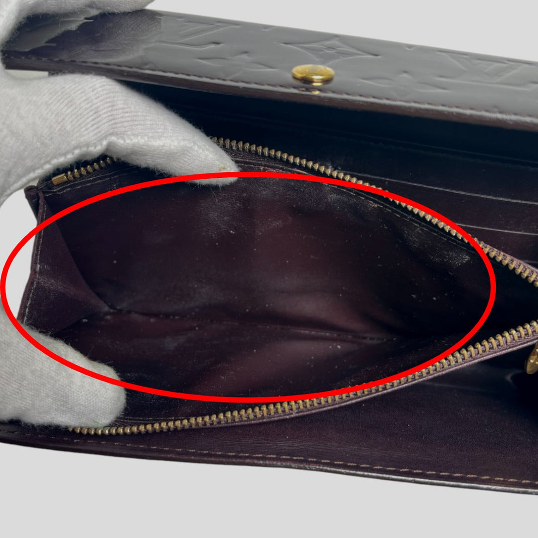 LOUIS VUITTON Long Wallet Purse M93524 Monogram Vernis Amarrant Portefeuille Sarah Vernis With 2-fold zipper Women Used Authentic