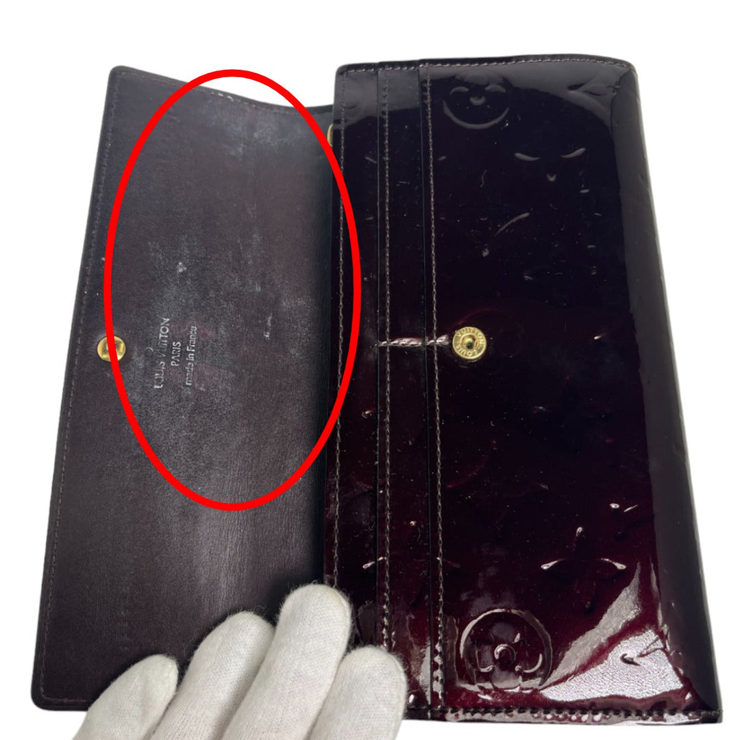 LOUIS VUITTON Long Wallet Purse M93524 Monogram Vernis Amarrant Portefeuille Sarah Vernis With 2-fold zipper Women Used Authentic