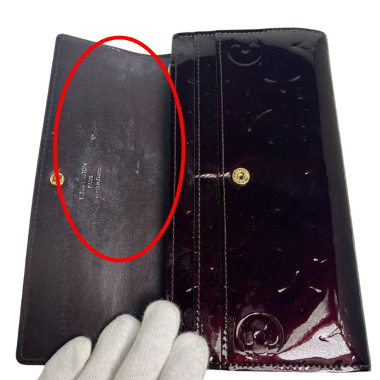LOUIS VUITTON Long Wallet Purse M93524 Monogram Vernis Amarrant Portefeuille Sarah Vernis With 2-fold zipper Women Used Authentic