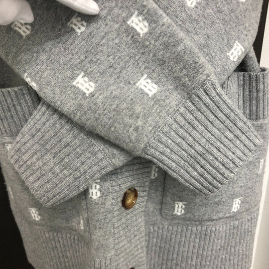 BURBERRY cardigan 8028721 wool gray TB logo all-over pattern ＳＰ