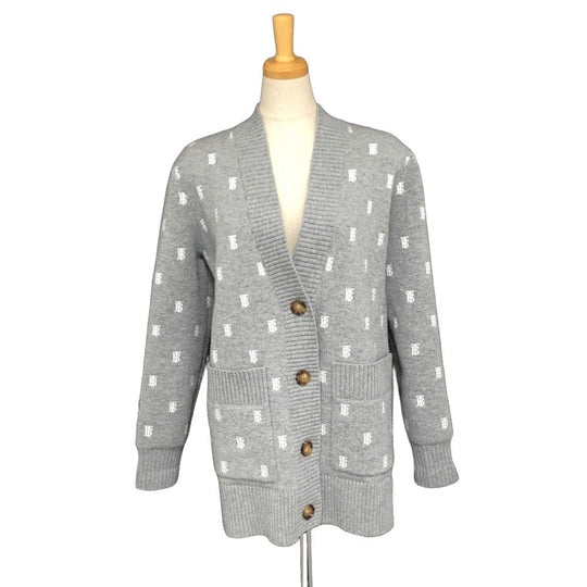 BURBERRY cardigan 8028721 wool gray TB logo all-over pattern ＳＰ