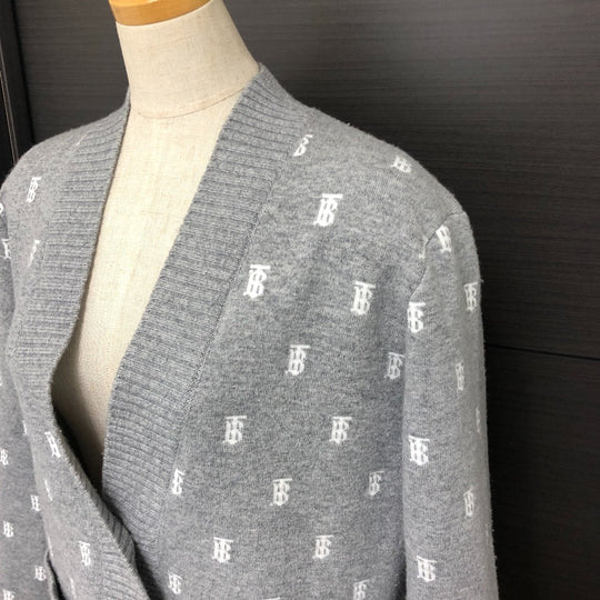 BURBERRY cardigan 8028721 wool gray TB logo all-over pattern ＳＰ