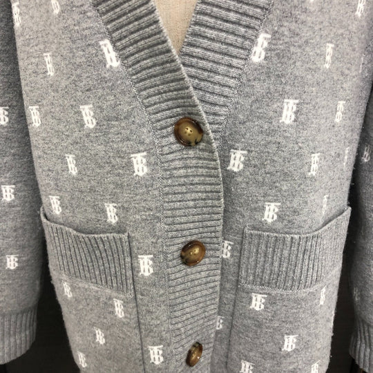 BURBERRY cardigan 8028721 wool gray TB logo all-over pattern ＳＰ