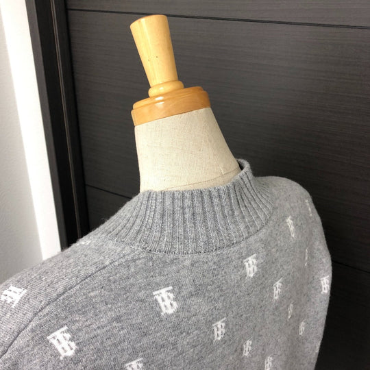 BURBERRY cardigan 8028721 wool gray TB logo all-over pattern ＳＰ