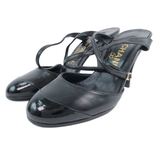 CHANEL Sandals Calfskin, patent leather black Women 35 1/2 Used Authentic