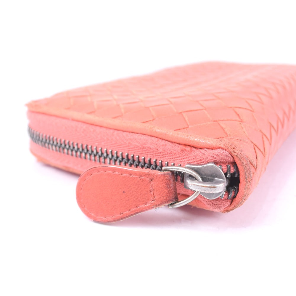 BOTTEGAVENETA Long Wallet Purse lambskin Red/pink INTRECCIATO Zip Around Women Used Authentic