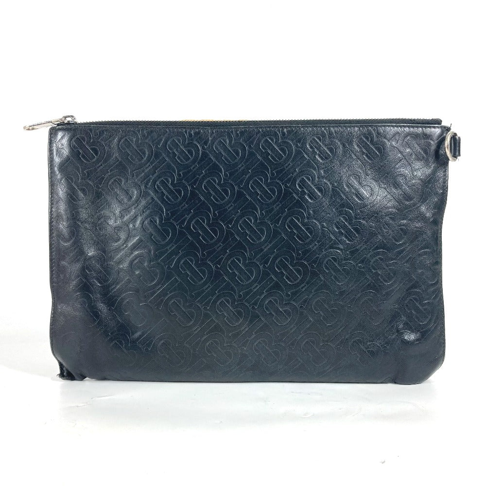 BURBERRY Clutch bag leather black TB logo mens Used Authentic
