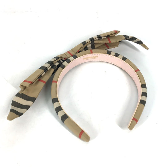 BURBERRY hair accessory canvas beige Check ribbon Women Used Authentic