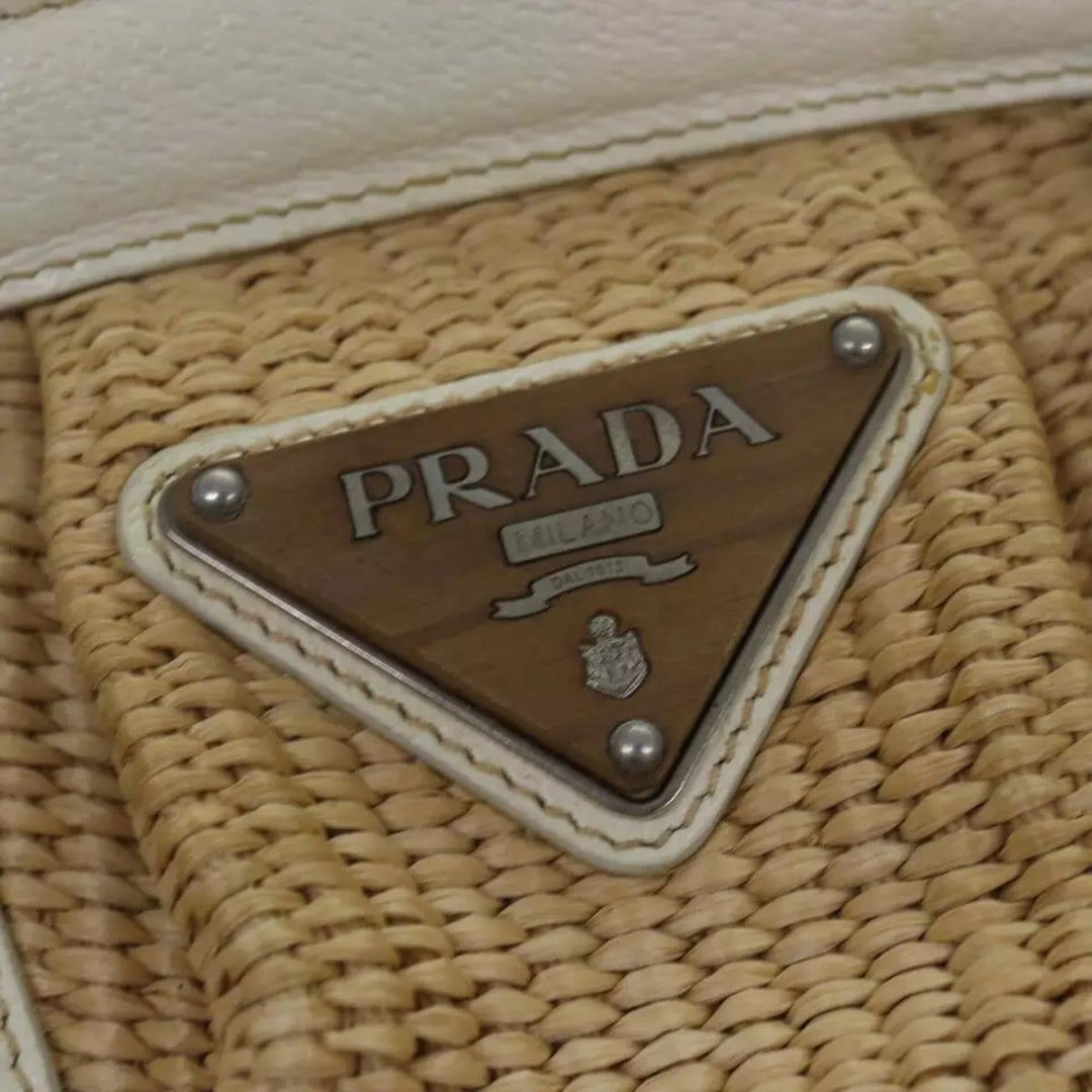 Prada Beige Straw Leather Women's Handbag with Tag and Card