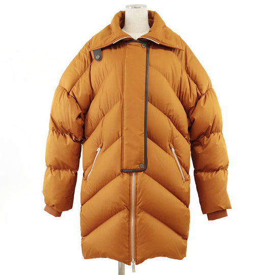 HERMES Down jacket [Outer material] 100% polyester; [Lining] 98% polyester, 2% polyurethane; [Filling] 90% down, 10% feather; [Knitted part] 80% virgin wool Orange Women 36 Used Authentic