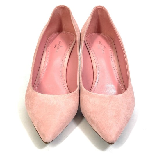 LOUIS VUITTON pumps suede pink Heel Shoes with LV logo Metal Women 35 1/2 Used Authentic