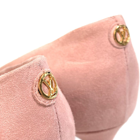 LOUIS VUITTON pumps suede pink Heel Shoes with LV logo Metal Women 35 1/2 Used Authentic