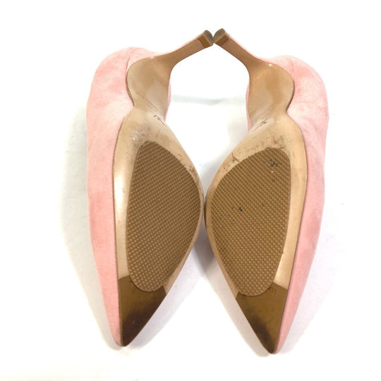 LOUIS VUITTON pumps suede pink Heel Shoes with LV logo Metal Women 35 1/2 Used Authentic