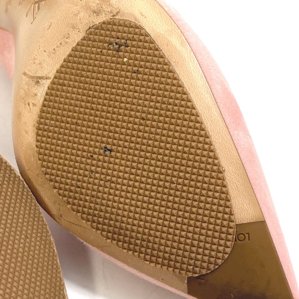 LOUIS VUITTON pumps suede pink Heel Shoes with LV logo Metal Women 35 1/2 Used Authentic