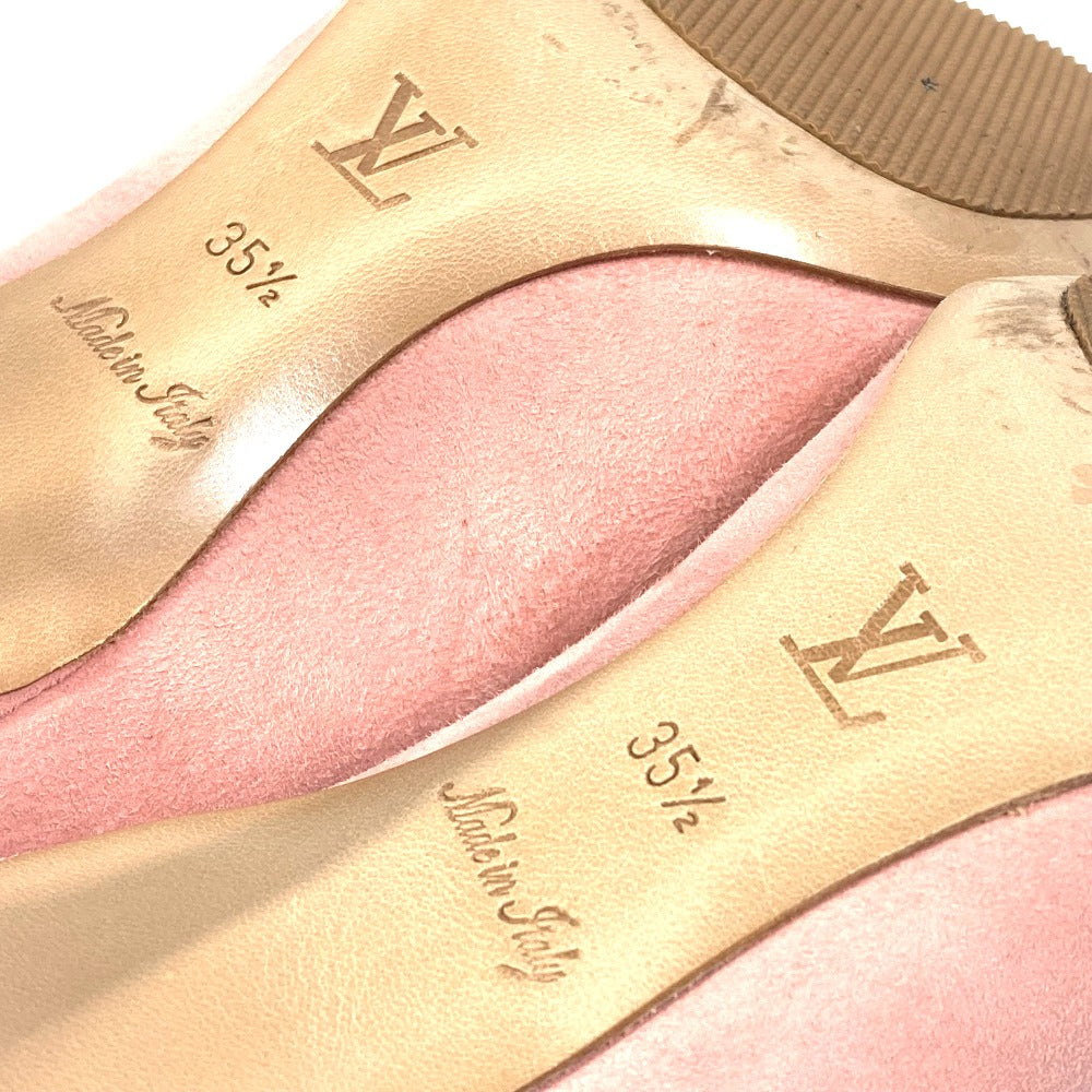 LOUIS VUITTON pumps suede pink Heel Shoes with LV logo Metal Women 35 1/2 Used Authentic