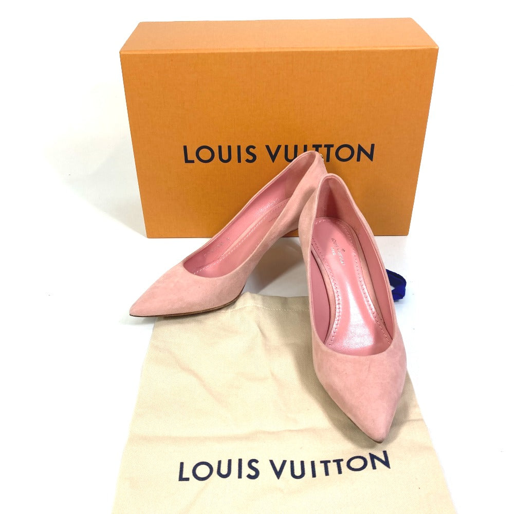 LOUIS VUITTON pumps suede pink Heel Shoes with LV logo Metal Women 35 1/2 Used Authentic