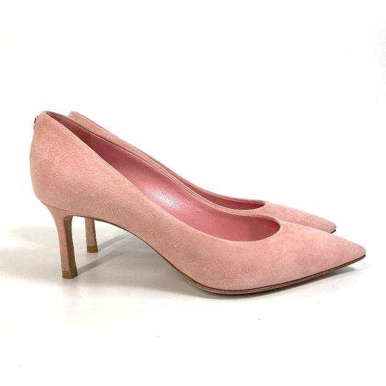 LOUIS VUITTON pumps suede pink Heel Shoes with LV logo Metal Women 35 1/2 Used Authentic