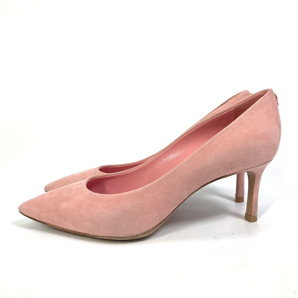 LOUIS VUITTON pumps suede pink Heel Shoes with LV logo Metal Women 35 1/2 Used Authentic