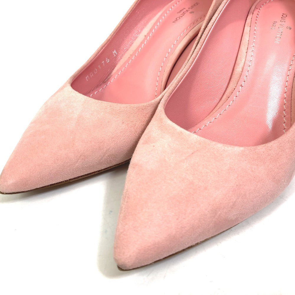 LOUIS VUITTON pumps suede pink Heel Shoes with LV logo Metal Women 35 1/2 Used Authentic