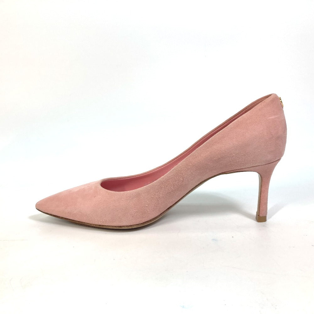 LOUIS VUITTON pumps suede pink Heel Shoes with LV logo Metal Women 35 1/2 Used Authentic