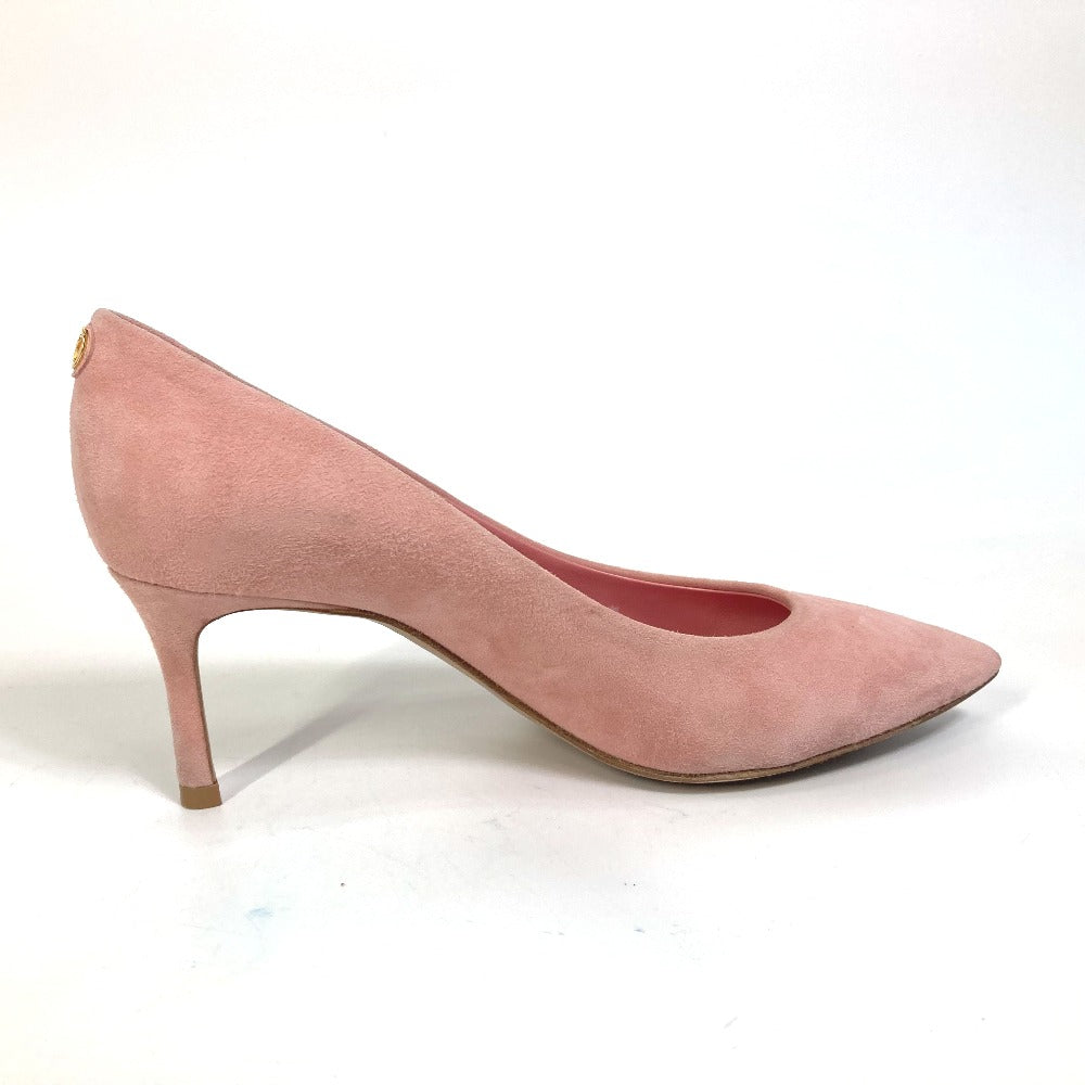 LOUIS VUITTON pumps suede pink Heel Shoes with LV logo Metal Women 35 1/2 Used Authentic