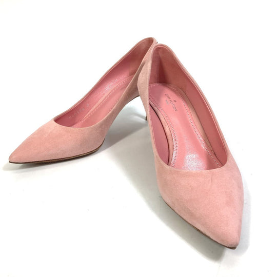 LOUIS VUITTON pumps suede pink Heel Shoes with LV logo Metal Women 35 1/2 Used Authentic