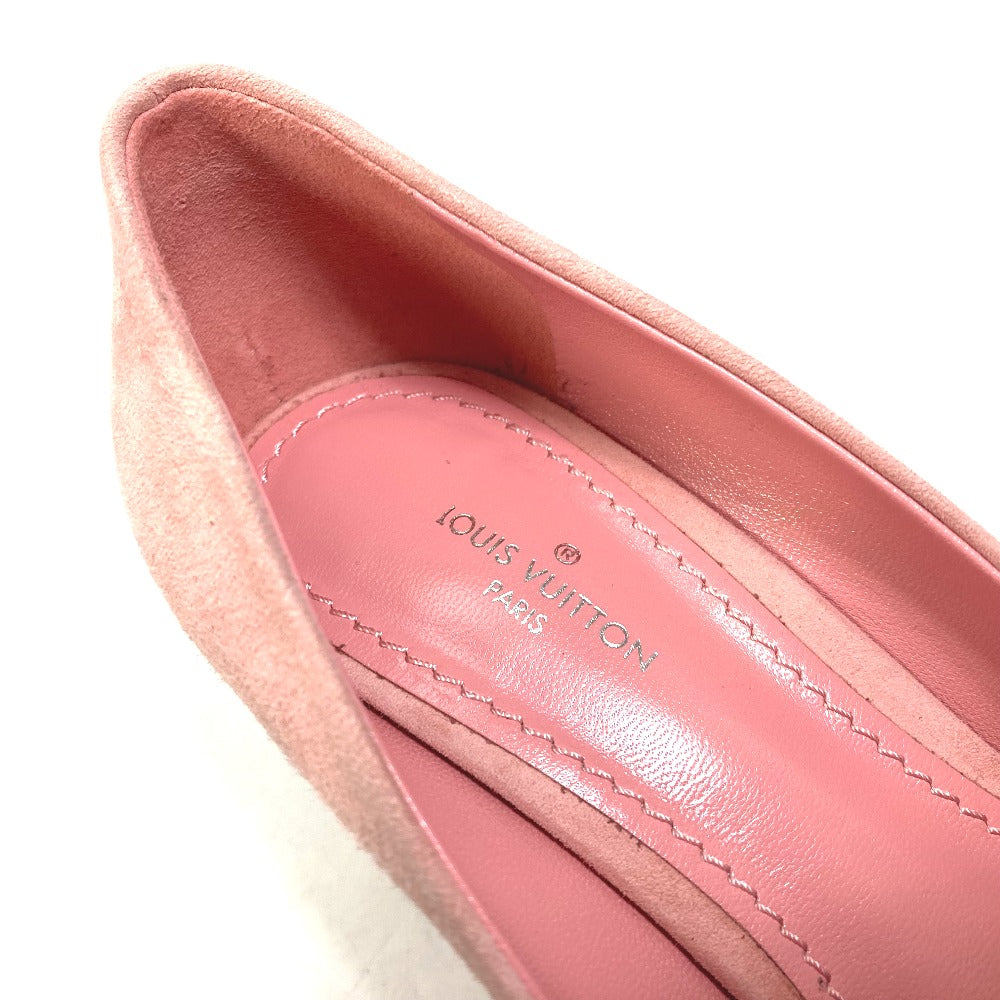 LOUIS VUITTON pumps suede pink Heel Shoes with LV logo Metal Women 35 1/2 Used Authentic