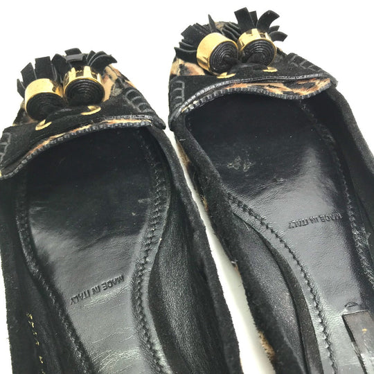 LOUIS VUITTON pumps Œ^”ԕs–¾ Harako Brown Tassel fringe Leopard leopard print leopard Women 35 Used Authentic